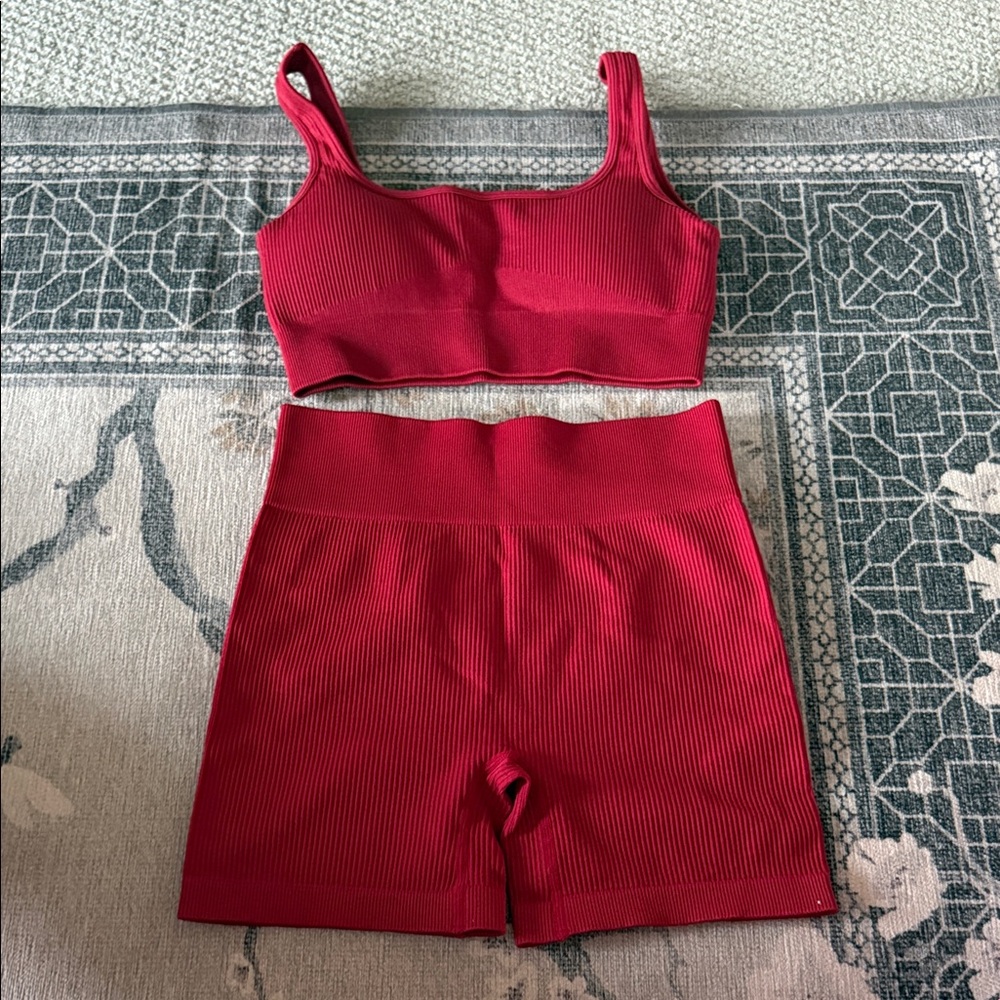Red Ribbed Two-Piece Set